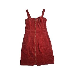 FOREVER‎ 21 Red Corduroy Zipper Front Pinafore Dress Size Small